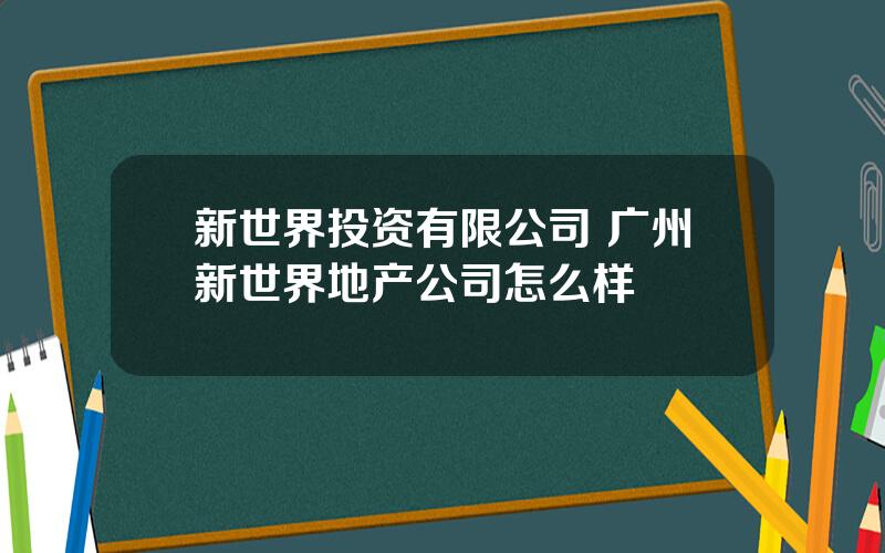 新世界投资有限公司 广州新世界地产公司怎么样